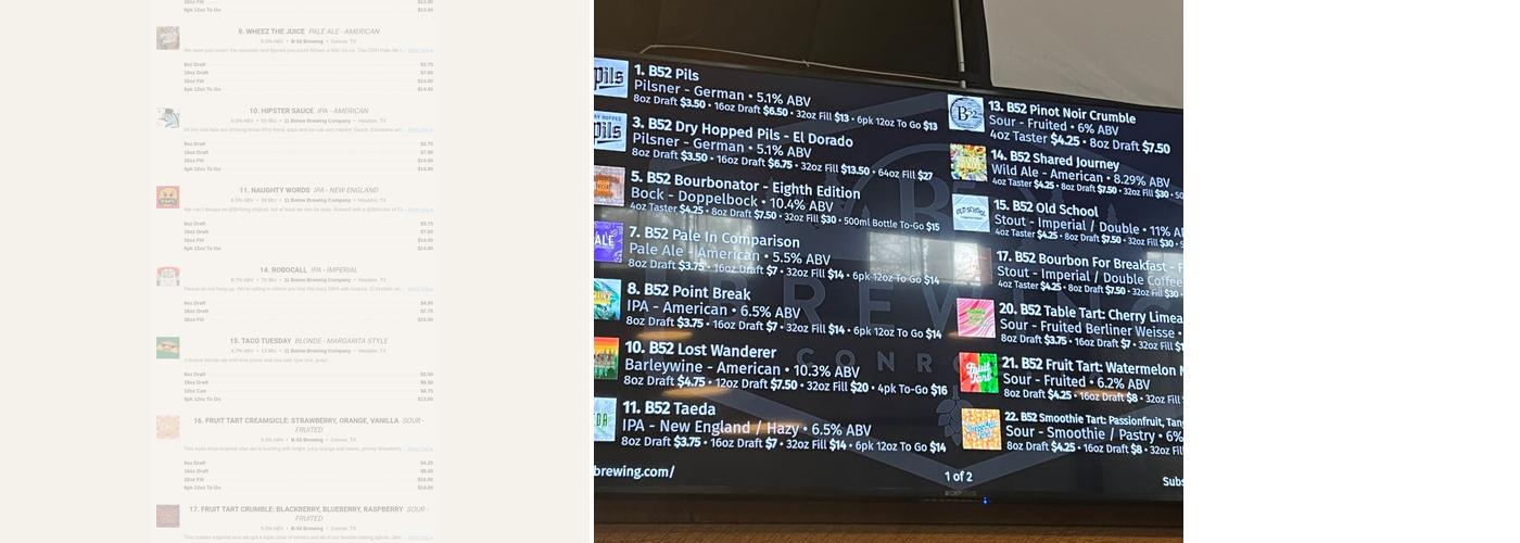 B-52 Brewing Co. Menu