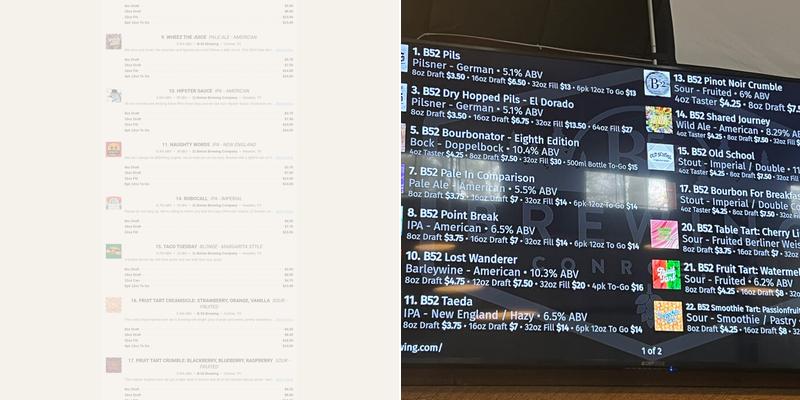 B-52 Brewing Co. Menu
