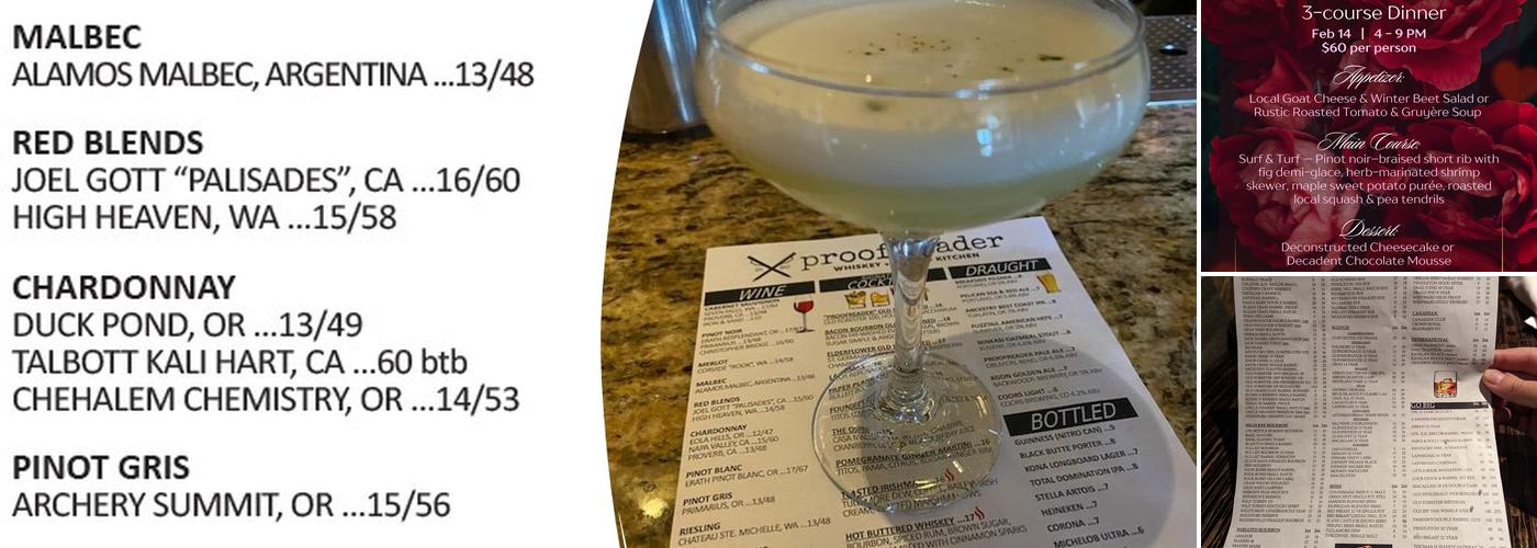 Proof•Reader Whiskey + Craft + Kitchen, Restaurant & Bar Menu