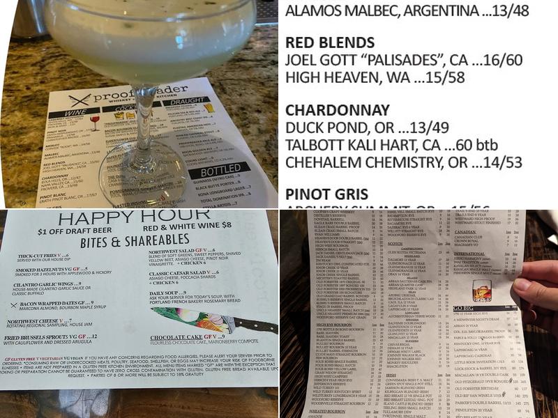 Proof•Reader Whiskey + Craft + Kitchen, Restaurant & Bar Menu