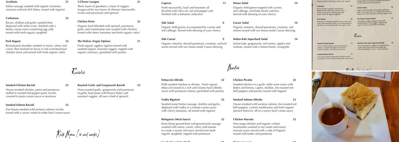 Placido's Pasta Shop Menu