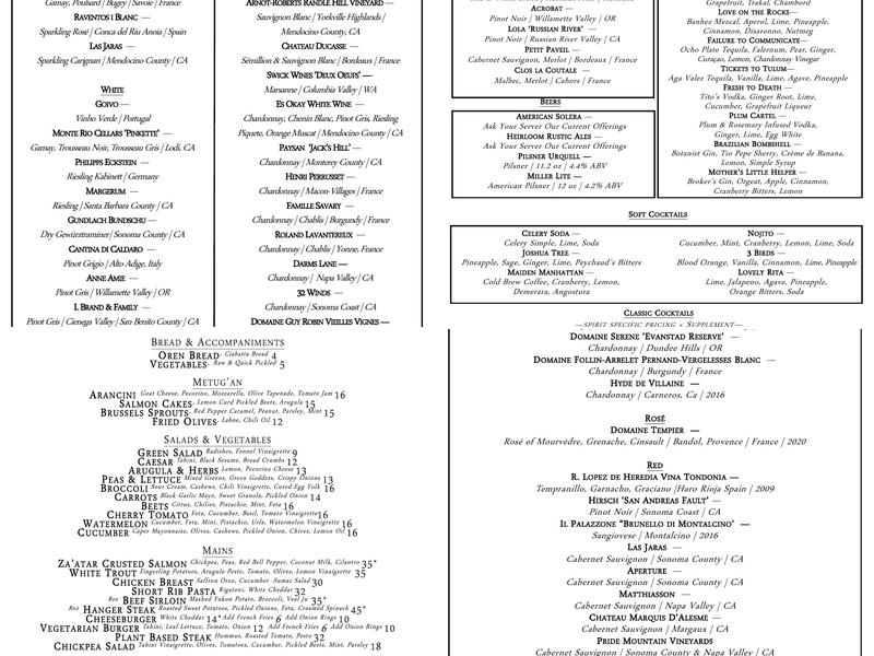 Oren Restaurant Menu