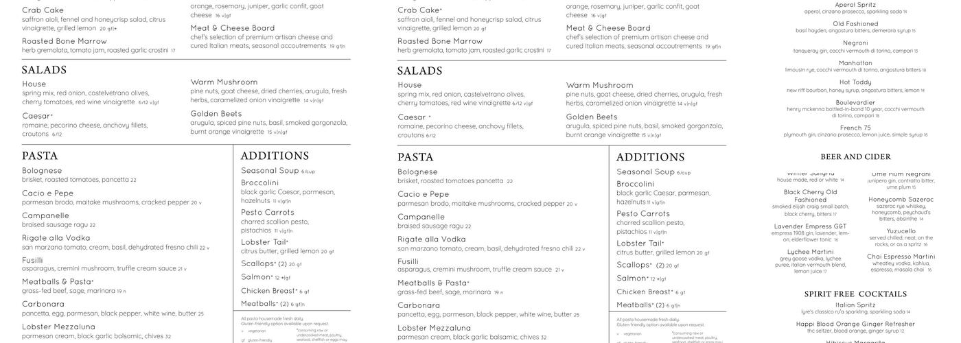 Onesto Menu