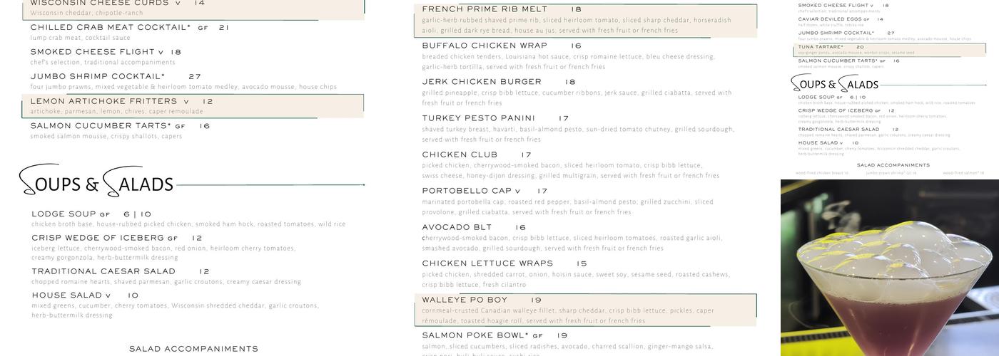 Taverne in the Sky Menu