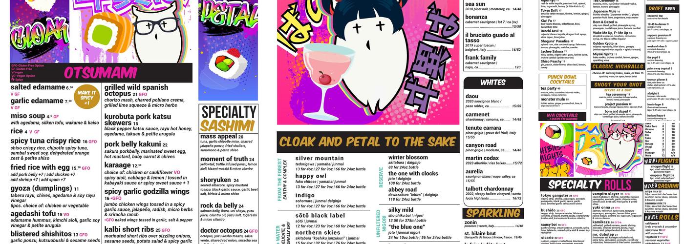 Cloak and Petal Menu