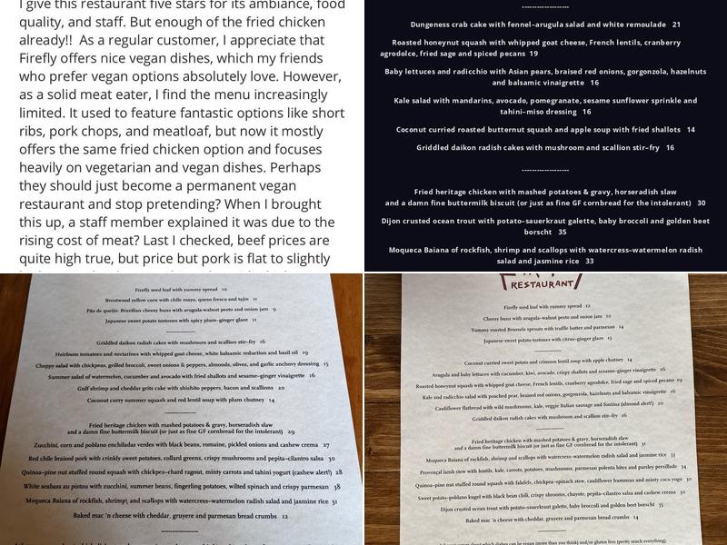 Firefly Restaurant Menu