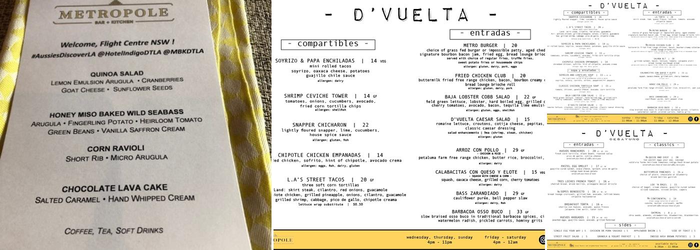 Metropole Bar + Kitchen Menu