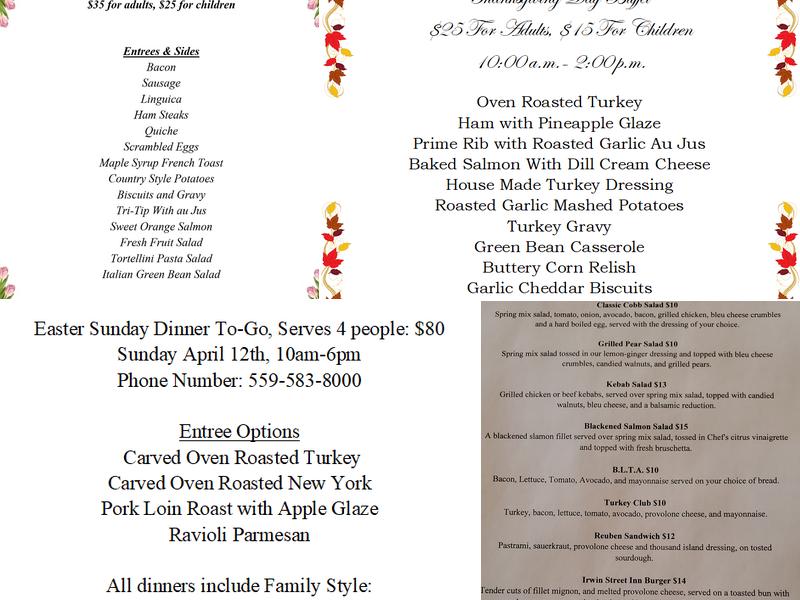 The Irwin Street Inn Menu