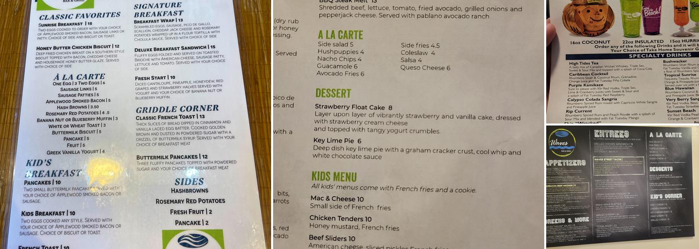 Waves Bar &Grill Menu