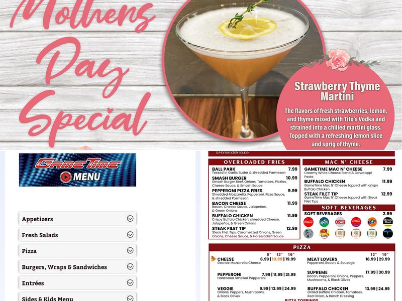 GameTime Miami Menu