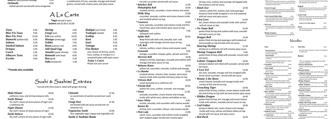 Natsu Sushi Bar & Ocean Grill Menu