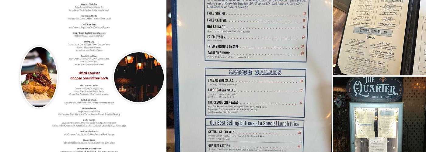 The Quarter Creole Cuisine Menu