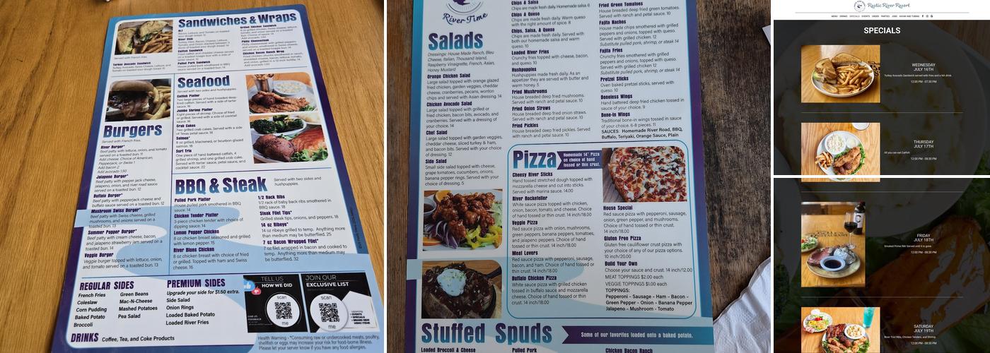 Rustic River Restaurant aka Shelly Belles Menu