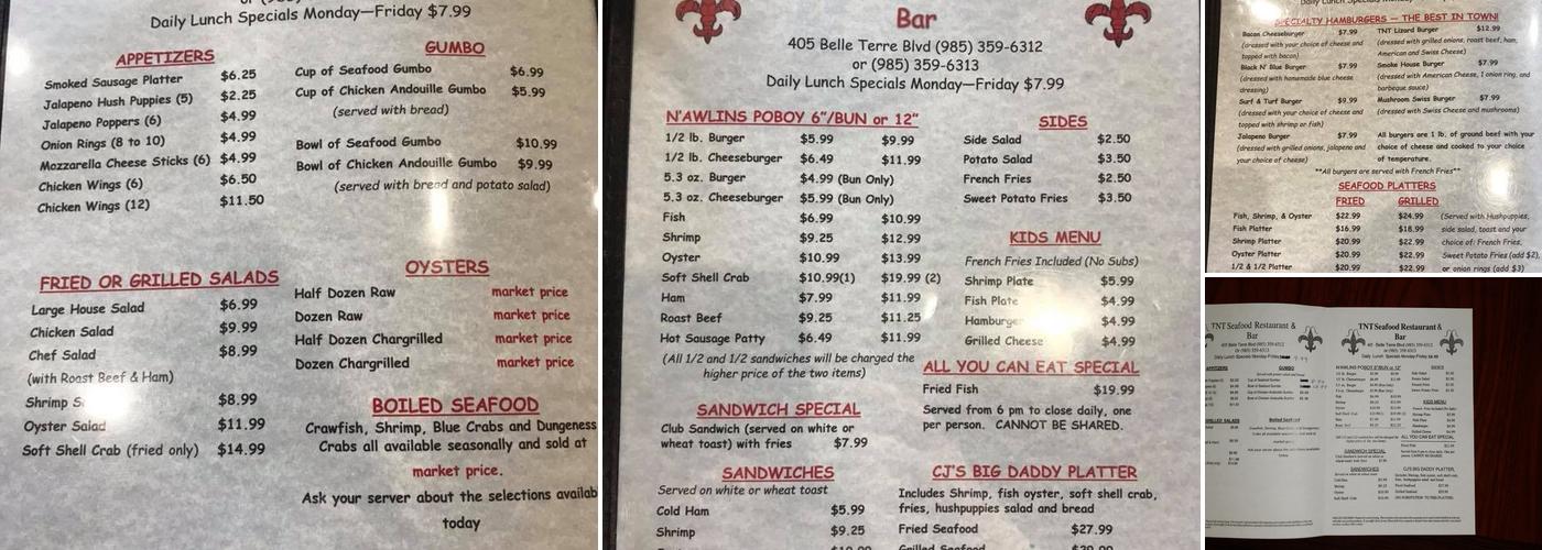 TNT Seafood Bar Menu