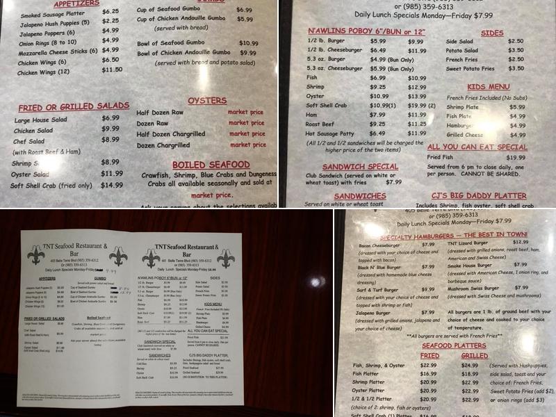 TNT Seafood Bar Menu