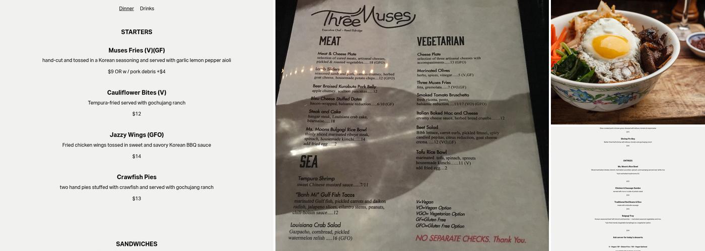 Three Muses Menu