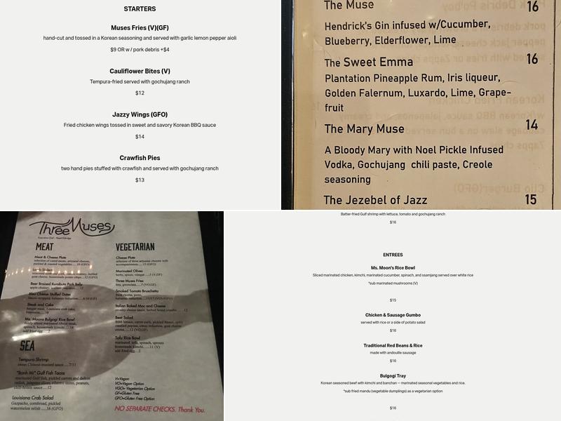 Three Muses Menu