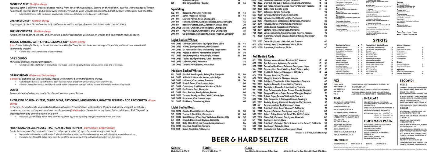 Tonno Wakefield Menu
