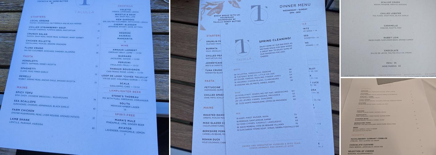 Talulla Menu