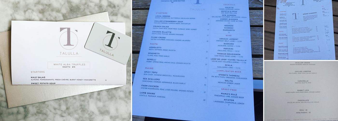 Talulla Menu