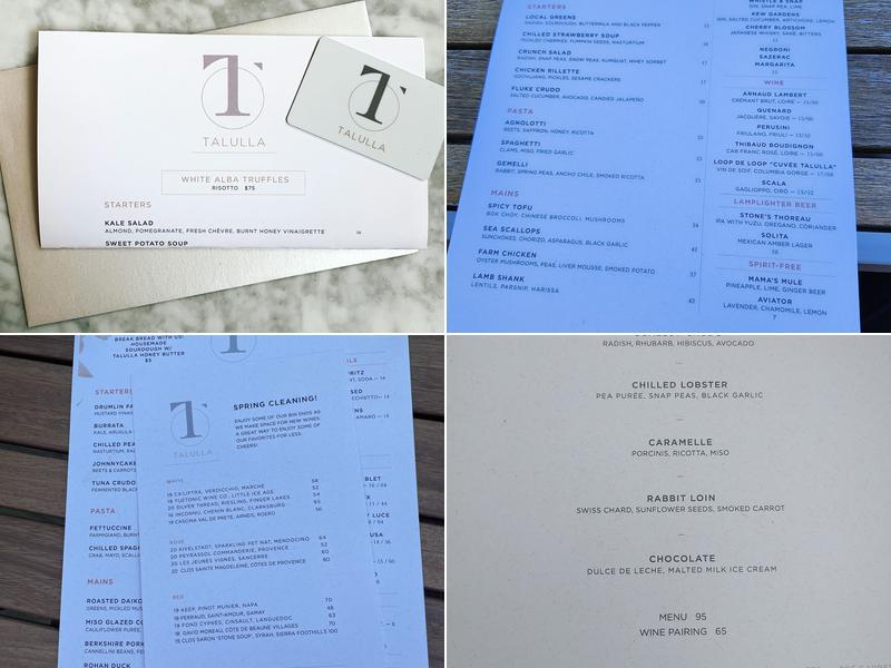 Talulla Menu
