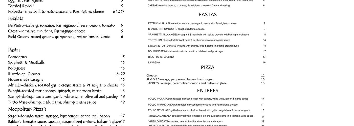 DelPietro's Restaurant Menu