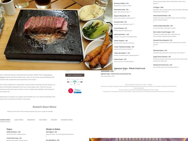 Hualani's Menu