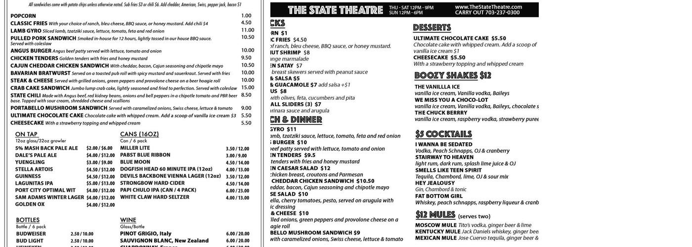 State Theatre Menu