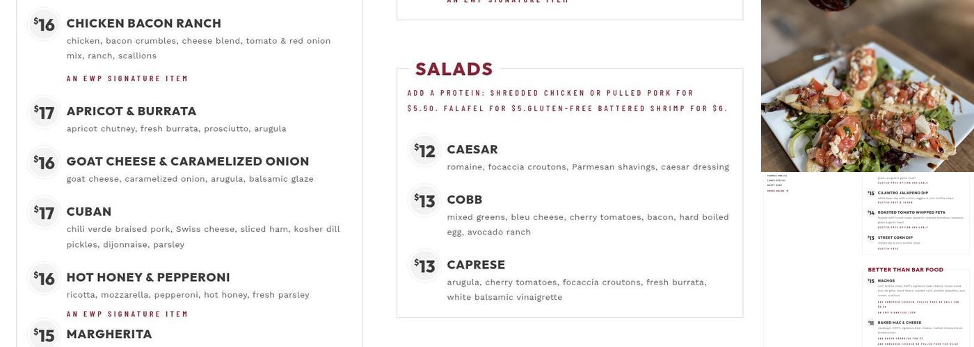 Easton Wine Project Menu