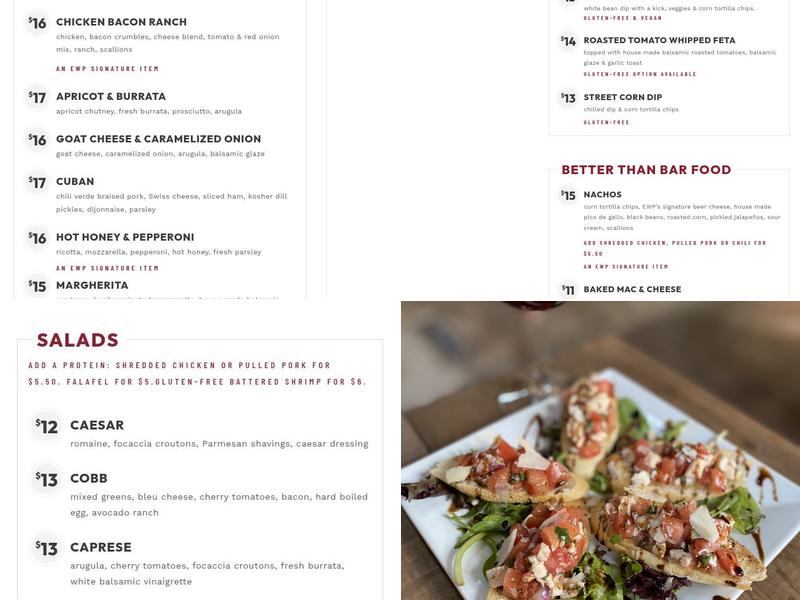 Easton Wine Project Menu