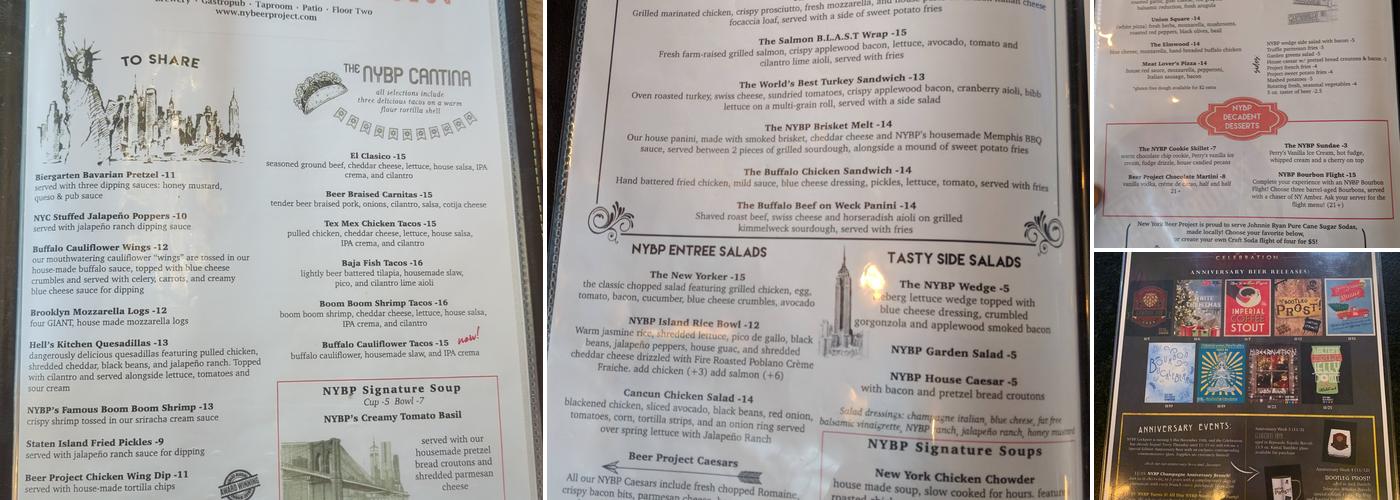 New York Beer Project Menu