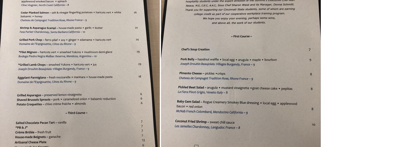 Cincinnati State Technical and Community College Menu