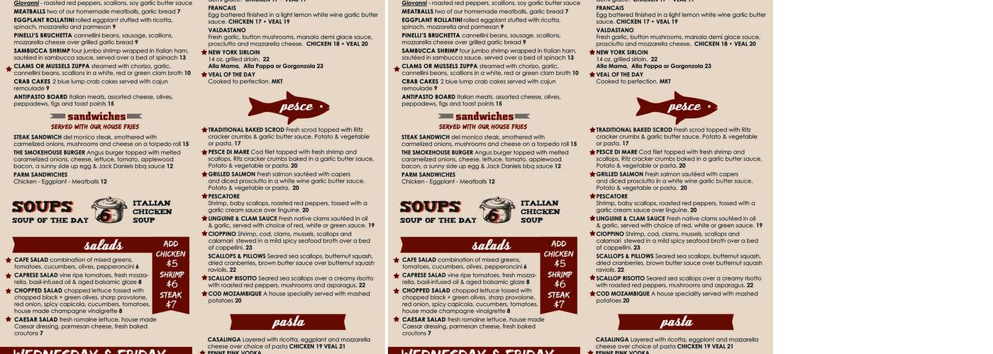 Pinelli's Restaurant and Bar Menu