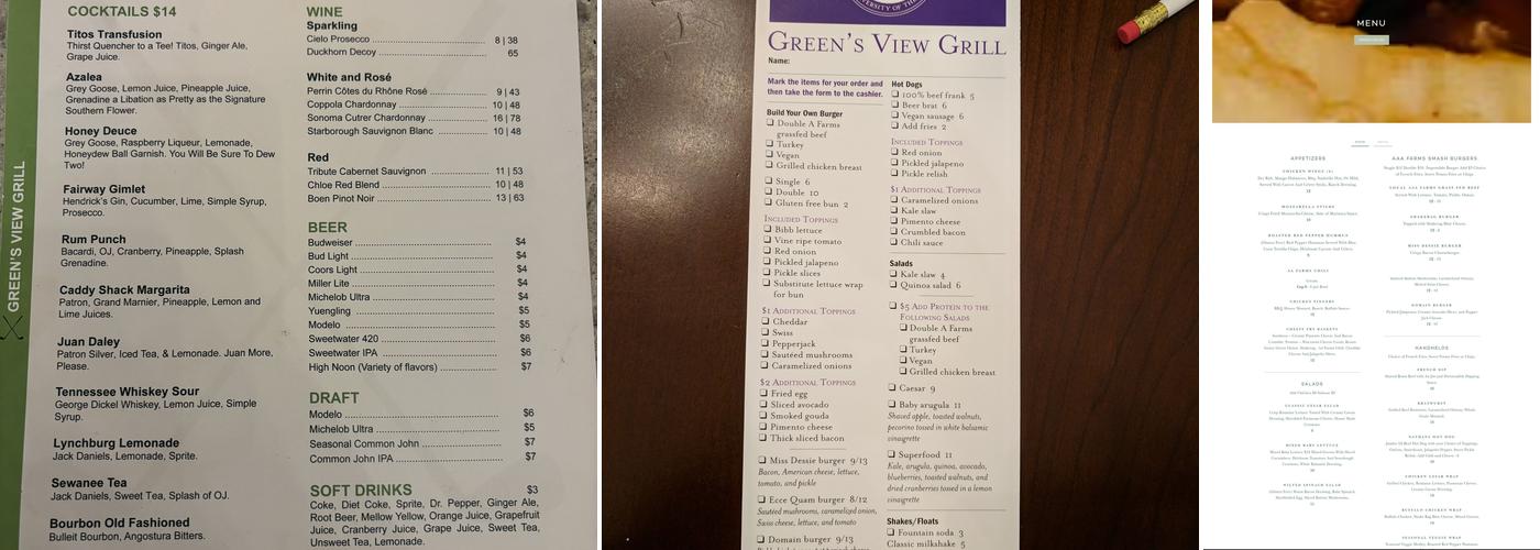 Green's View Grill Menu