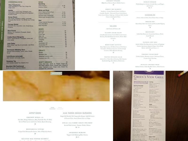 Green's View Grill Menu