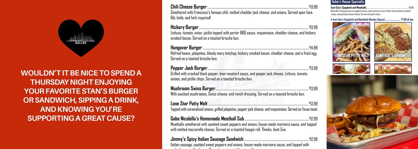 Stan's Blue Note Menu