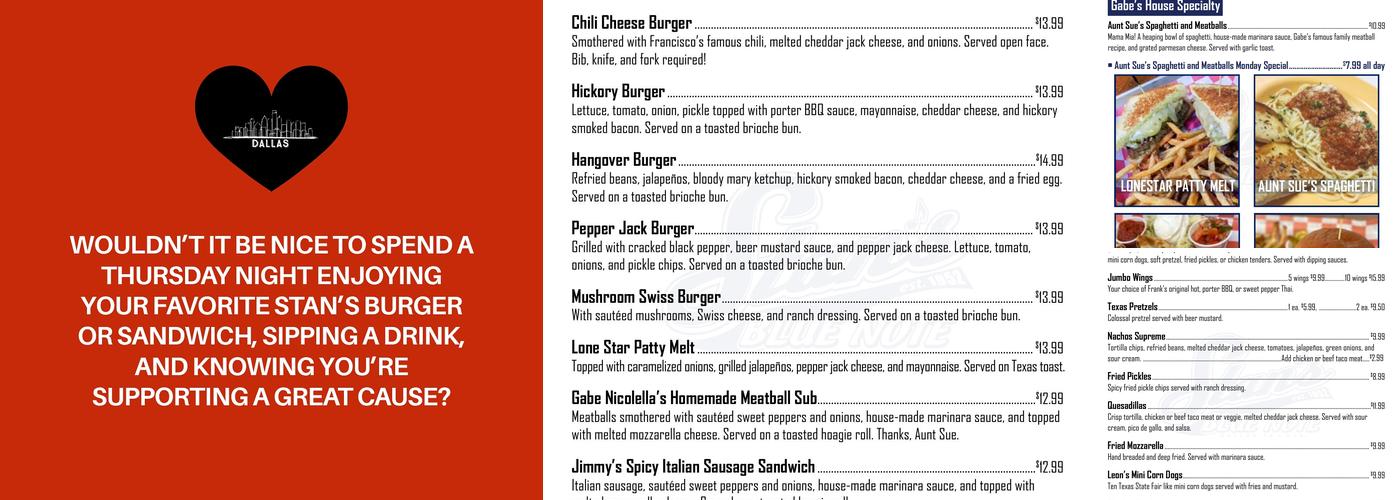 Stan's Blue Note Menu