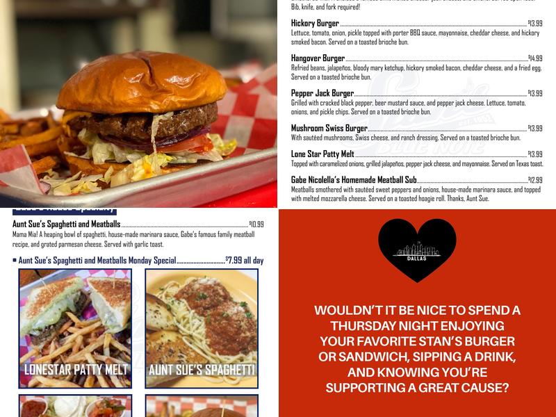 Stan's Blue Note Menu