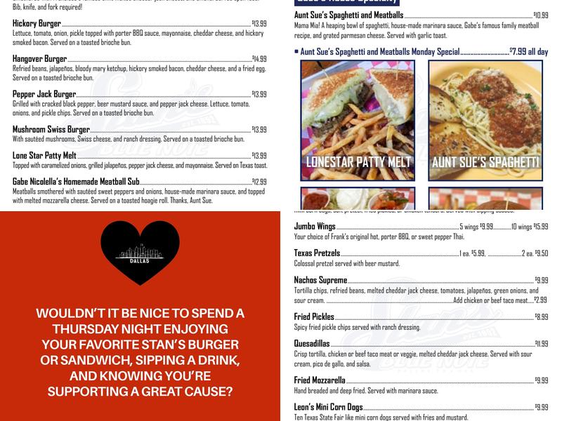 Stan's Blue Note Menu