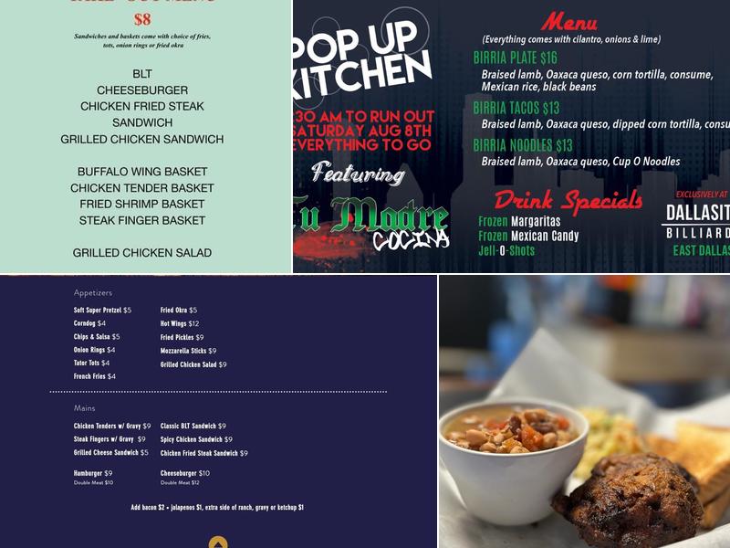 Dallasite Billiards Menu