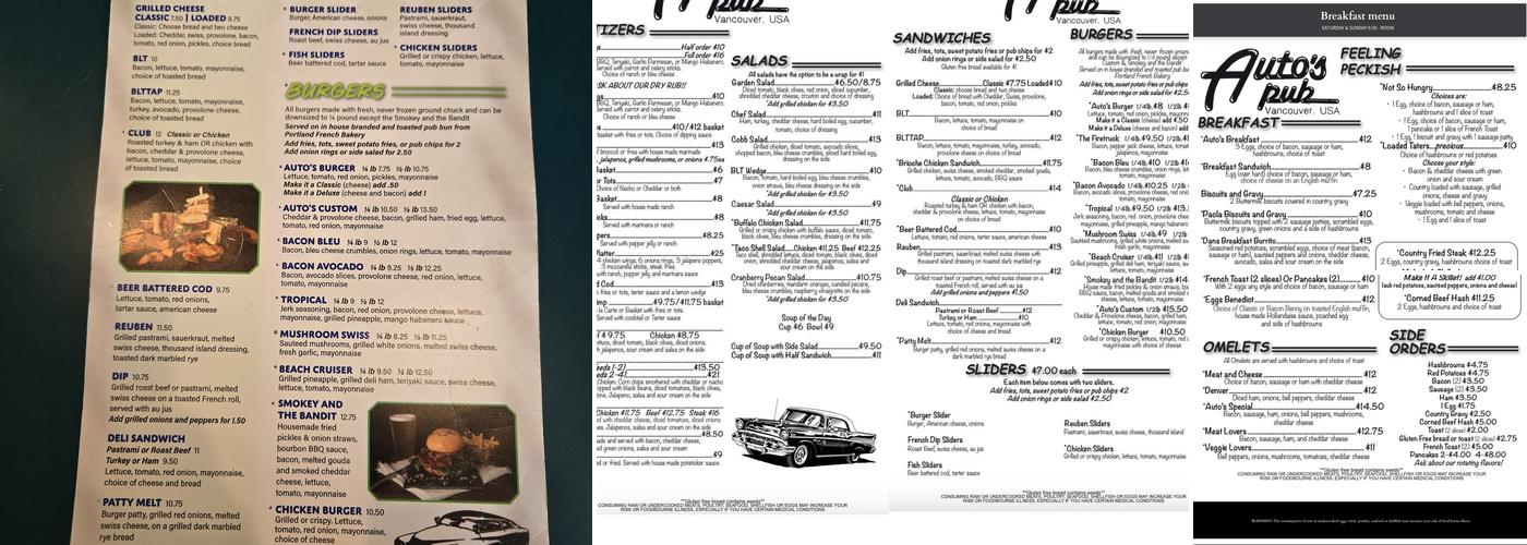 Auto's Pub Menu