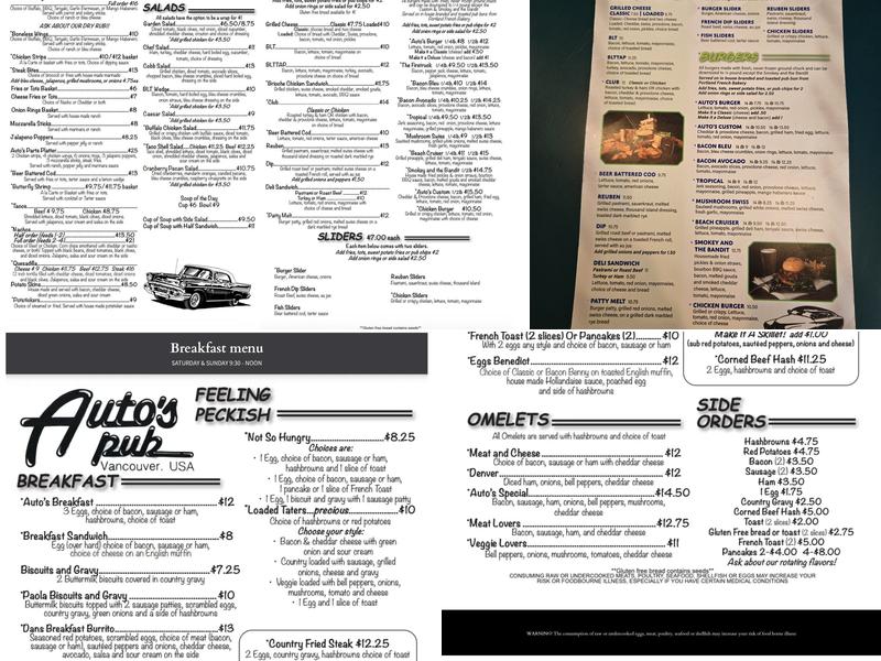 Auto's Pub Menu