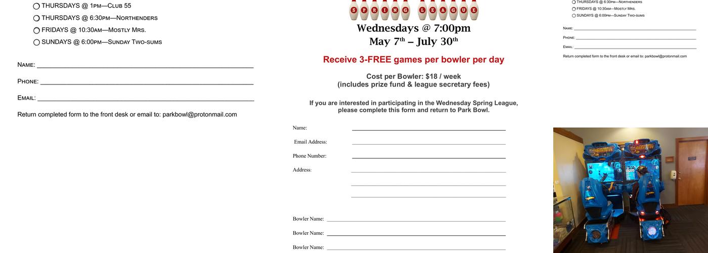 Park Bowl / Splitz Grille Menu