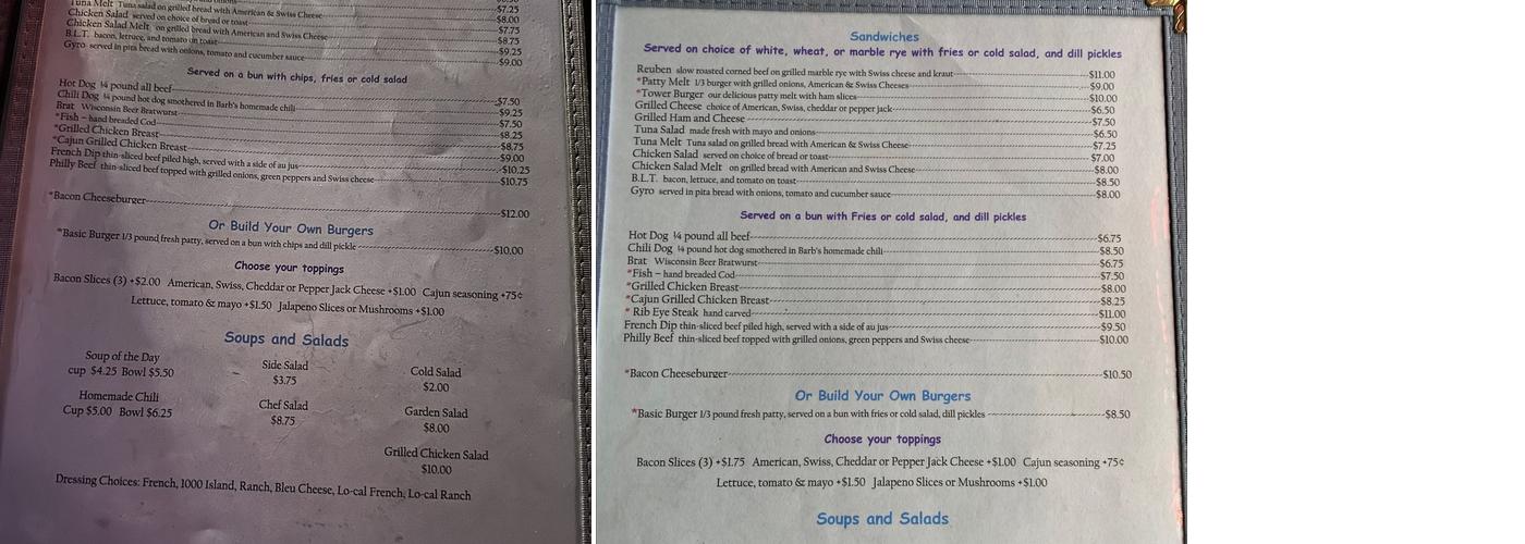 Tower Inn Menu