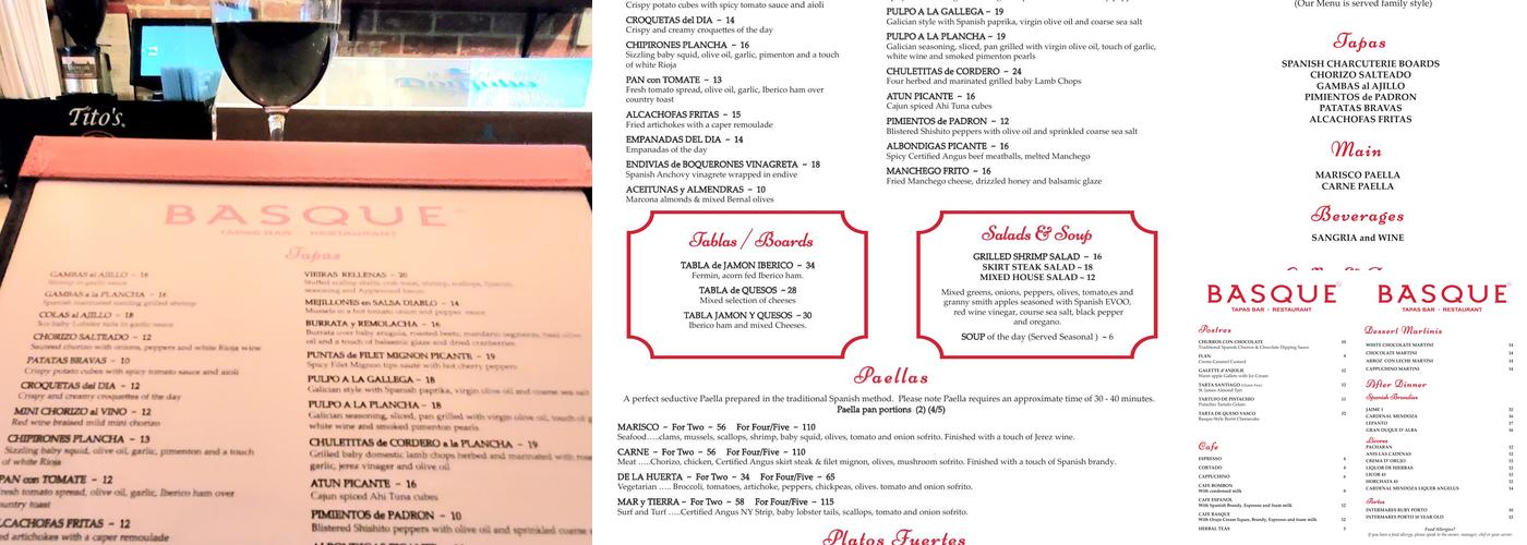 Basque Tapas Bar Restaurant Menu