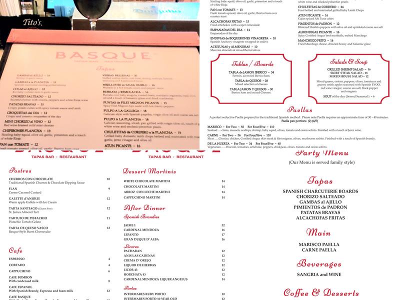 Basque Tapas Bar Restaurant Menu