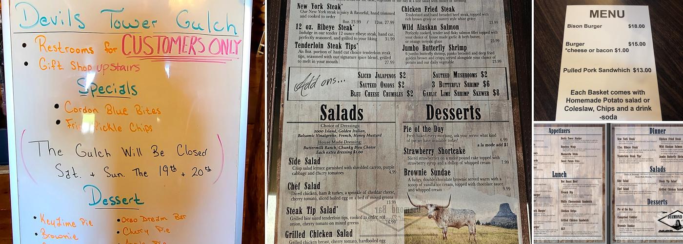 The Diamond Bar at Devils Tower Menu