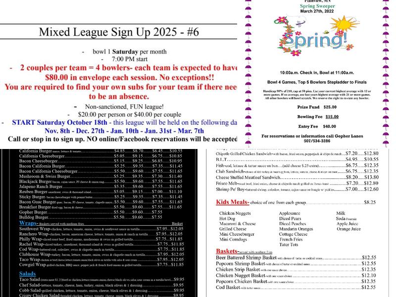 Gopher Lanes Menu