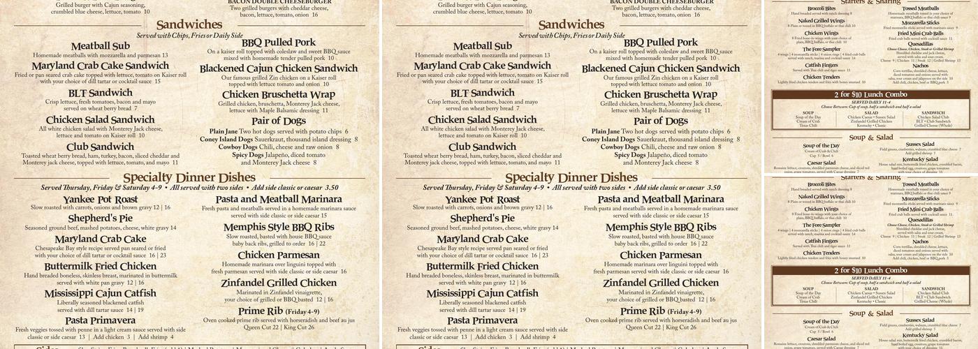 Mulligan's Pointe Menu