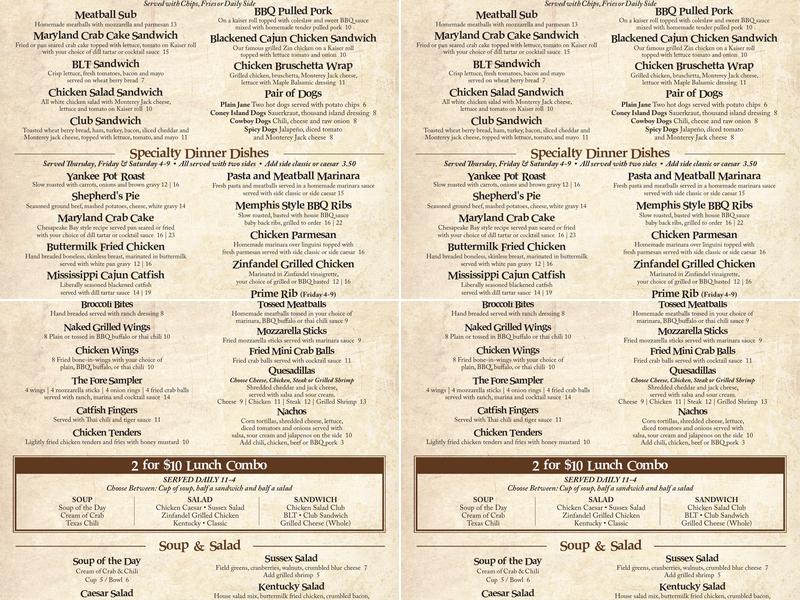 Mulligan's Pointe Menu
